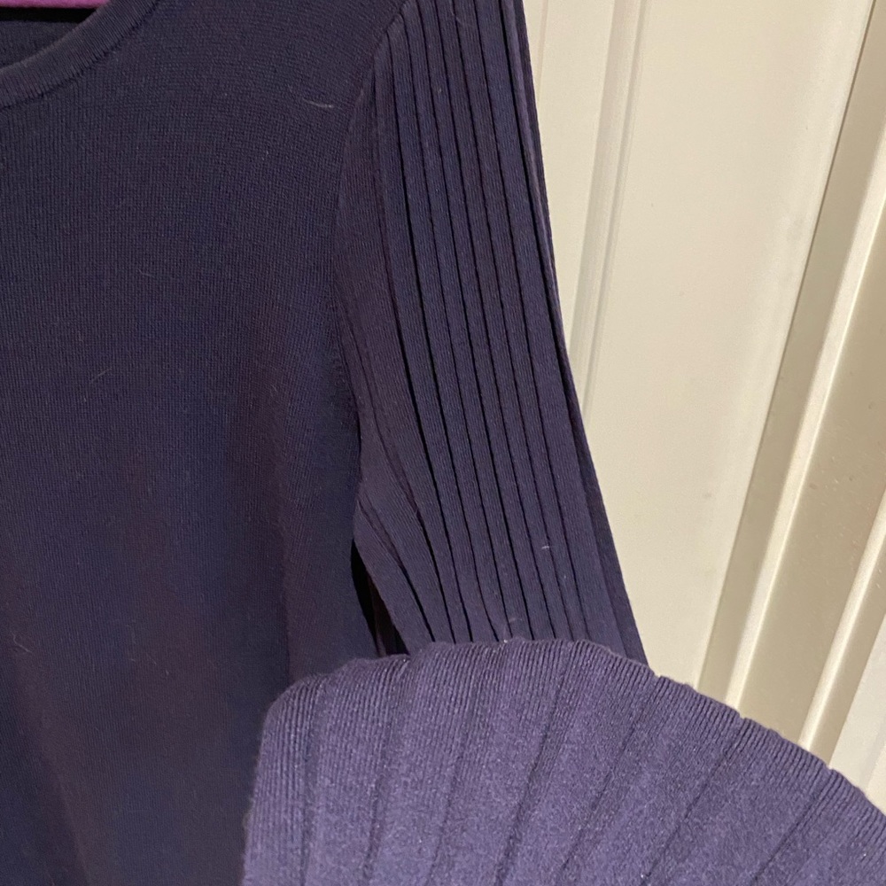Ann Taylor Navy shift sweater dress with ribbed sleeves.